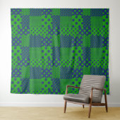 Tenture Tissu patchwork à pois bleu vert  (En situation (horizontale))