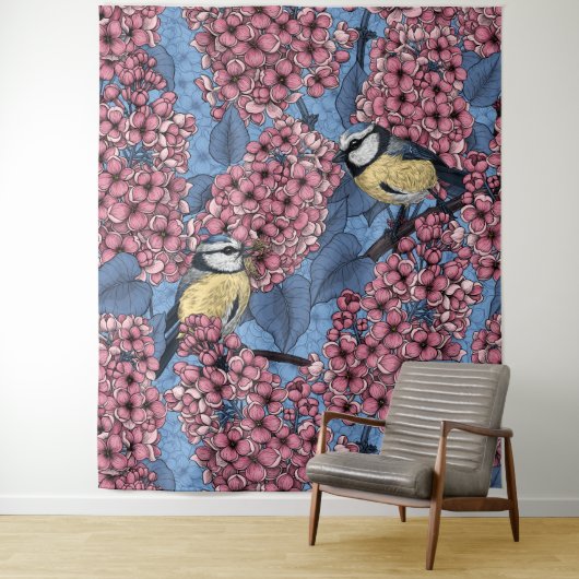 Tenture Tit birds dans le jardin lilas (En situation)