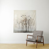 Tenture Toile Abstraite Arbres et Oiseaux (En situation)