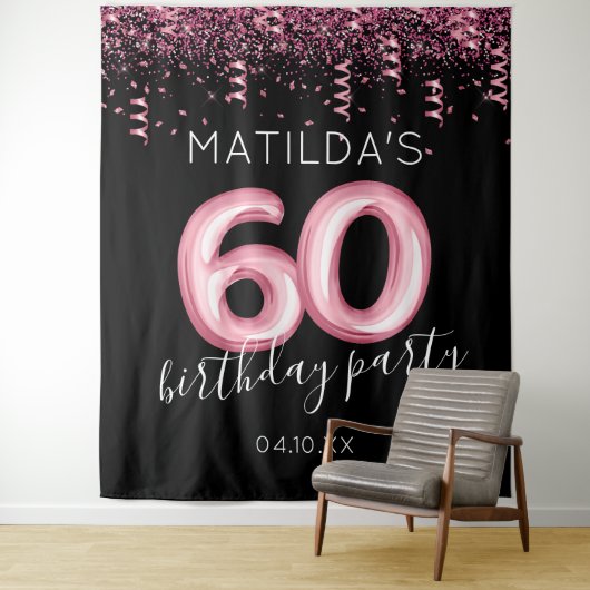 Tenture Toile de fond photo 60e anniversaire rose noir (En situation)