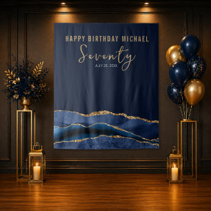 Tenture Toile de fond photo Agate Bleu Or pour 70e anniver
