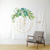 Tenture Toile de fond pour garçon de baptême - feuillage d (En situation (horizontale))