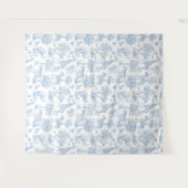 Tenture Toile de Jouy Safari animaux baby shower bleu (Devant (Horizontal))