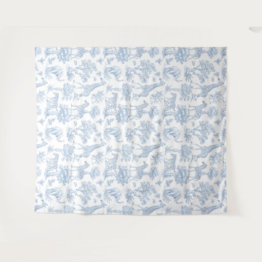 Tenture Toile de Jouy Safari animaux baby shower bleu (Devant (Horizontal))