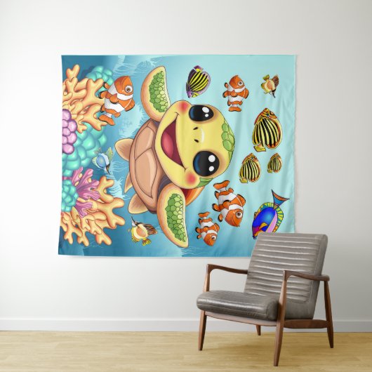Tenture Tortue de mer Bébé heureux et mignonne personnage (En situation (horizontale))