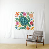 Tenture Tortue de mer florale Boho (En situation (horizontale))