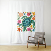 Tenture Tortue de mer florale Boho (En situation)
