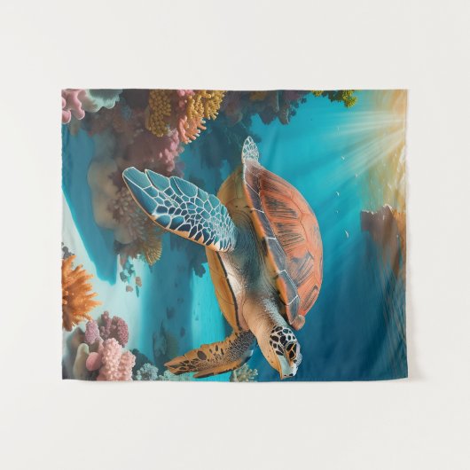 Tenture Tortue marine Serene 3D en Océan -Tranquille Lif M (Devant (Horizontal))