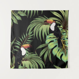 Tenture Toucan vintage tropical, couteau fleuri feuille pa