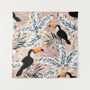 Tenture Toucans, Palmiers, Plumeria : Pink Tropical.