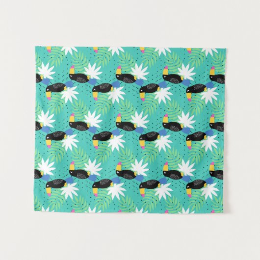 Tenture Toucans sur Teal (Devant (Horizontal))
