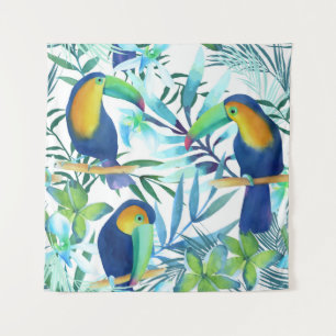 Tenture Toucans tropicaux : Motif de fleurs exotiques.