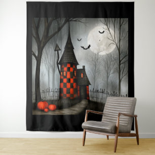 Tenture Tour Halloween en damier gothique