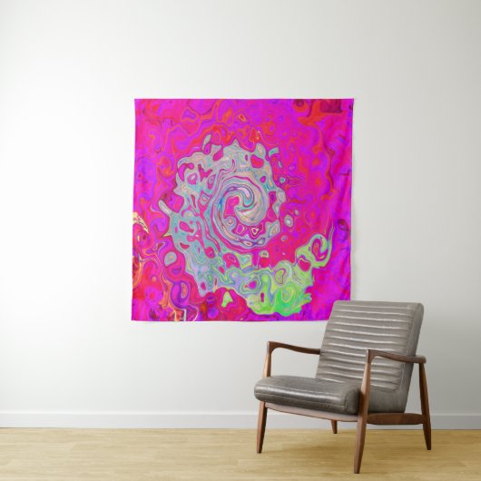 Tenture Tourbillon Abstrait Bleu Sarcelle et Rouge (En situation)