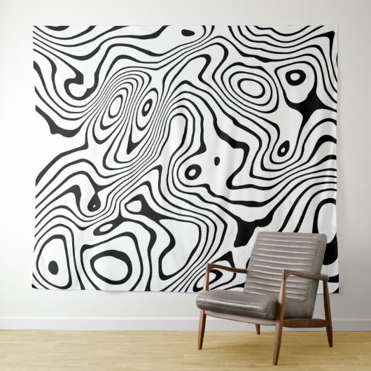 Tenture Tourbillon blanc noir Conception abstraite (En situation (horizontale))