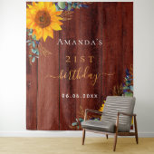 Tenture Tournesol d'anniversaire bois brun rustique eucaly (En situation)