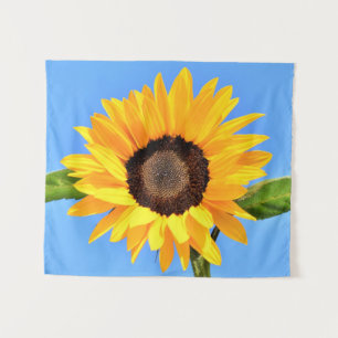 Tenture Tournesol jaune contre soleil sur ciel bleu - été