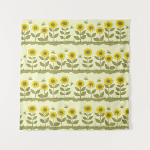 Tenture Tournesols, abeilles, motif mignon et continu.