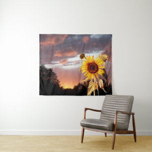 TENTURE TOURNESOLS ET COUCHER DE SOLEIL D'ÉTÉ AVEC NUAGES