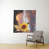 TENTURE TOURNESOLS ET COUCHER DE SOLEIL D'ÉTÉ AVEC NUAGES  (En situation (horizontale))