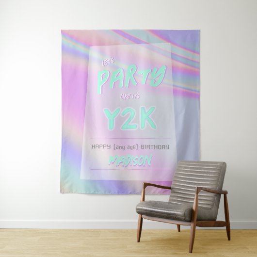 Tenture TOUT âge Y2K anniversaire iridescendance arc-en-ci (En situation)
