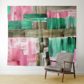 Tenture Traces Abstraites de pinceau en vert, rose et Brow (En situation (horizontale))