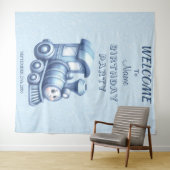 Tenture Train bleu Anniversaire de la fête (En situation (horizontale))