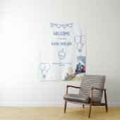 Tenture Train Bleu Ballons Garçon Baby Shower Fantaisiste (En situation)