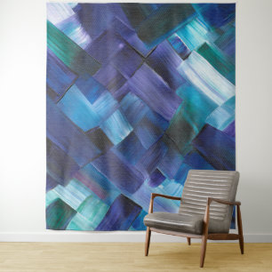 Tenture Traits de pinceau abstraits en bleu, sarcelle et v