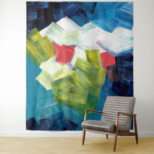 Tenture Traits de pinceau abstraits en bleu, vert et rouge