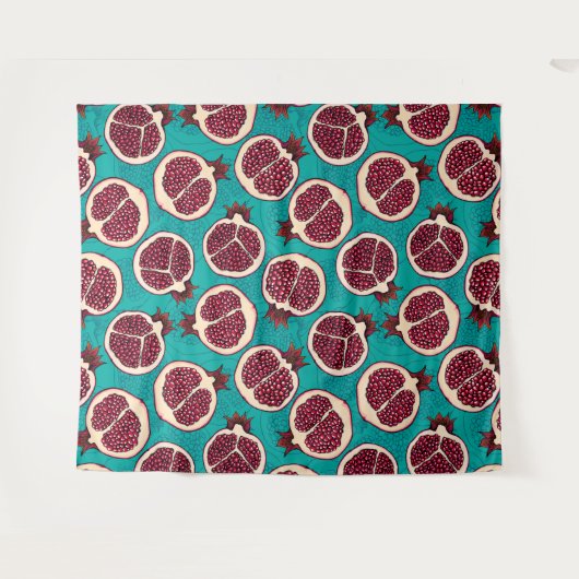 Tenture Tranches de grenade sur turquoise (Devant (Horizontal))