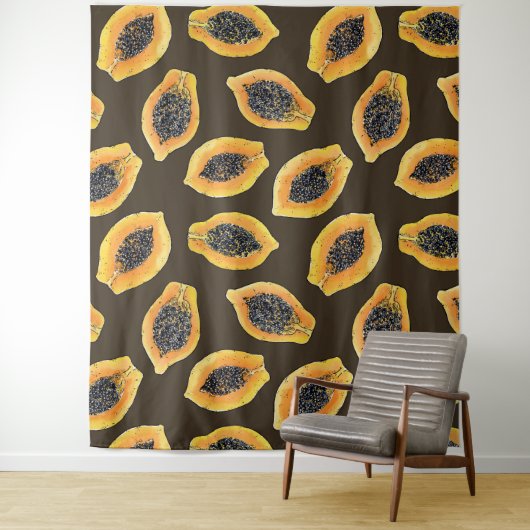 Tenture Tranches de Papaya sur brun foncé (En situation)