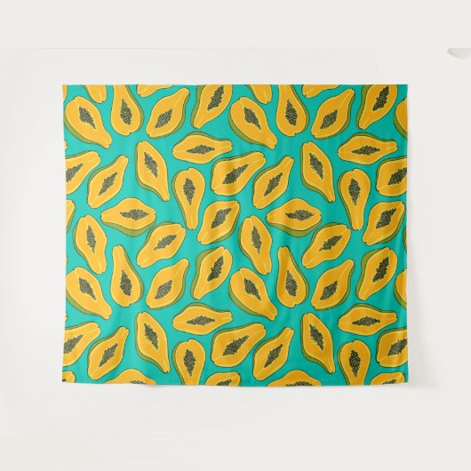 Tenture Tranches de papaye turquoise (Devant (Horizontal))