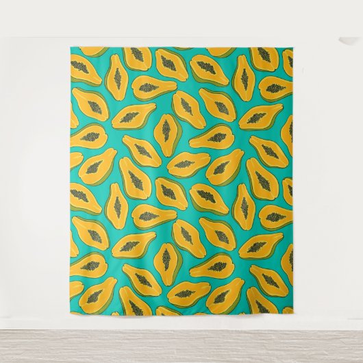 Tenture Tranches de papaye turquoise (Devant)
