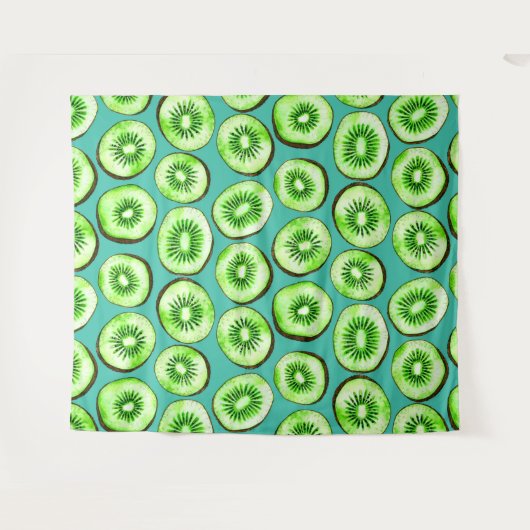 Tenture Tranches Kiwi sur turquoise (Devant (Horizontal))