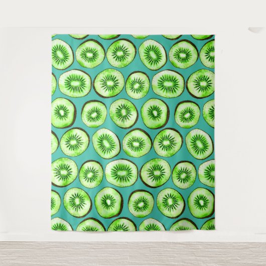 Tenture Tranches Kiwi sur turquoise (Devant)