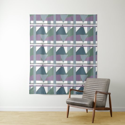 Tenture Triangle géométrique Motif bleu violet vert (En situation)