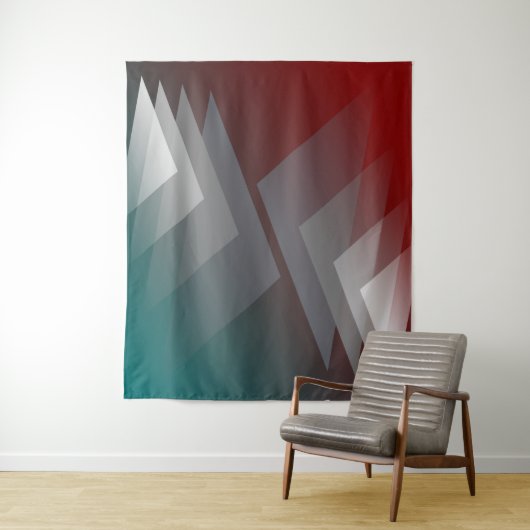 Tenture Triangles gris sur bordeaux turquoise (En situation)