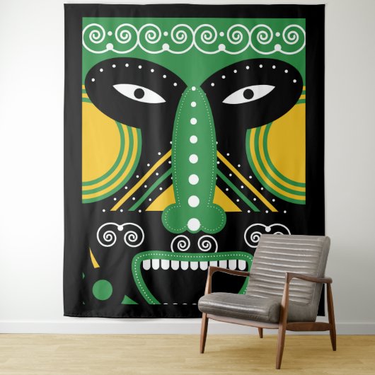 Tenture Tribal rituel vert (En situation)