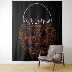 Tenture Tricoter Ou Traiter Éffrayant Halloween Citrouille