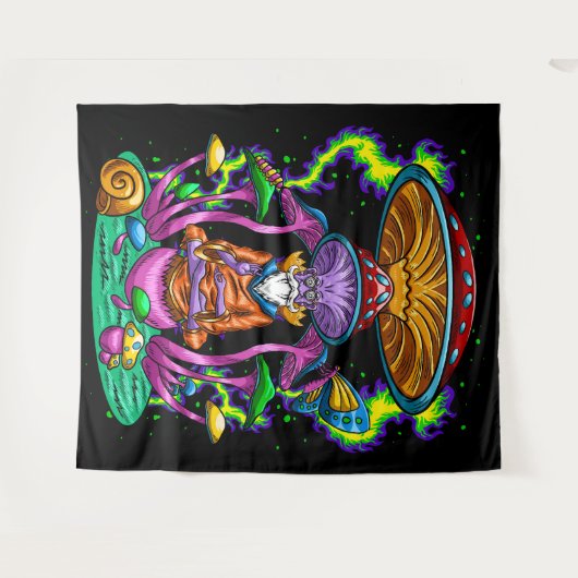 Tenture Trippy Psychedelic Mushroom Wizard (Devant (Horizontal))