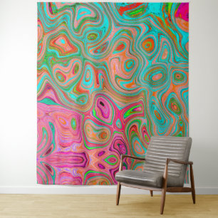 Tenture Trippy Retro Orange et Aqua Super Art Abstrait