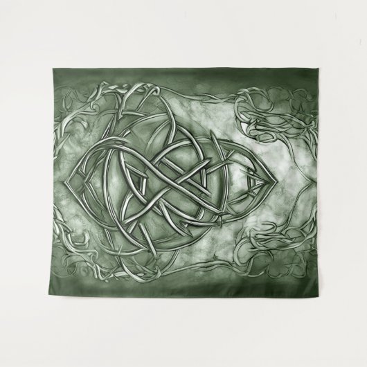 Tenture Triquetra Trinity Sage de noeud Vert Faux Metallic (Devant (Horizontal))