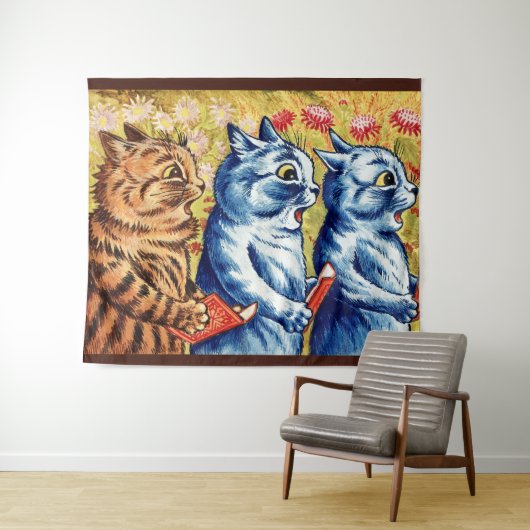 Tenture Trois chats chantant par Louis Wain (En situation (horizontale))