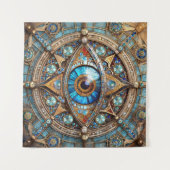 Tenture Troisième Œil - Mandala Bleu Turquoise Or (Devant (Horizontal))