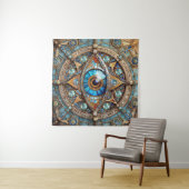 Tenture Troisième Œil - Mandala Bleu Turquoise Or (En situation (horizontale))