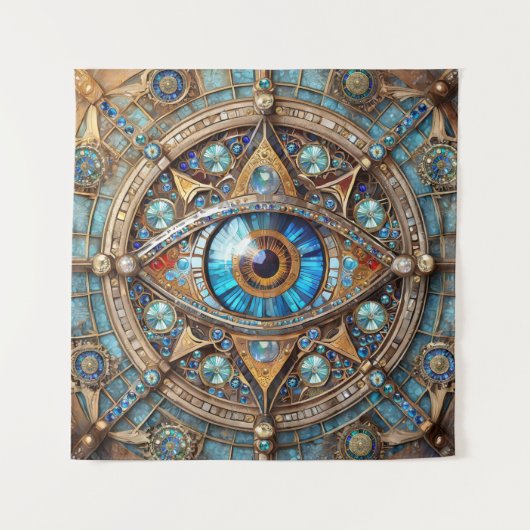 Tenture Troisième Œil - Mandala Bleu Turquoise Or (Devant)