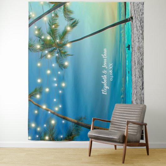 Tenture Tropical Beach Palm Mariage Photo Booth Arrière-pl (En situation)