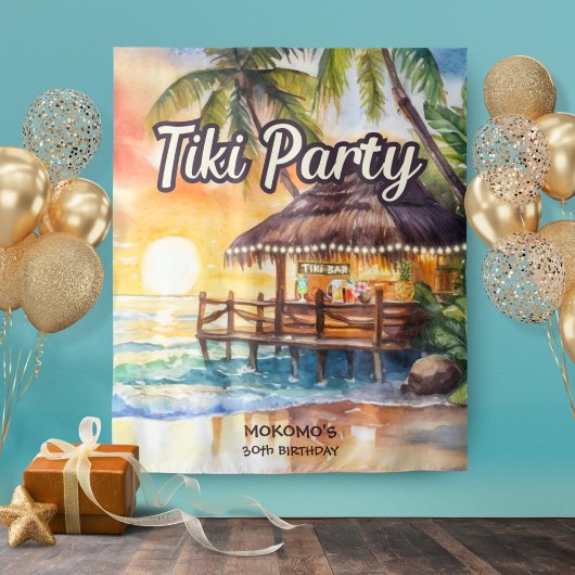 Tenture Tropical Beach Tiki Bar Anniversaire
