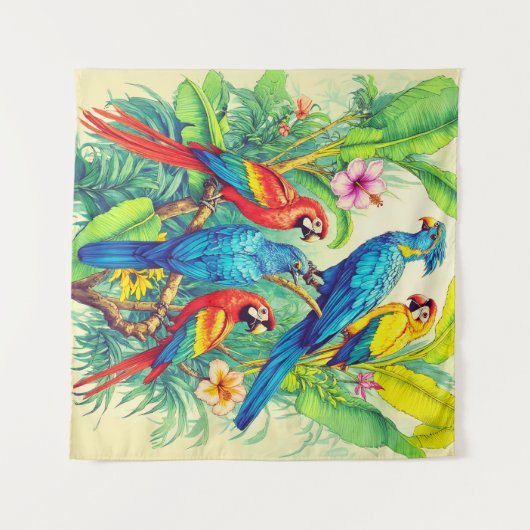 Tenture Tropical Birds Botanical Illustration (Devant (Horizontal))